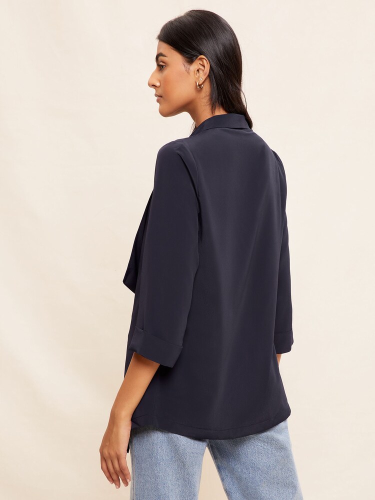 Friends Like These Navy Blue Waterfall 3/4 Sleeve Blazer - Image 4 of 4 Friends Like These Navy Blue Waterfall 3/4 Sleeve Blazer - Image 4 of 4