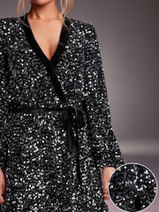Love & Roses Silver Wrap Sequin Long Sleeve Mini Dress - Image 2 of 4