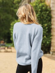 Sosandar Blue Cable Shoulder V Neck Jumper - Image 4 of 4