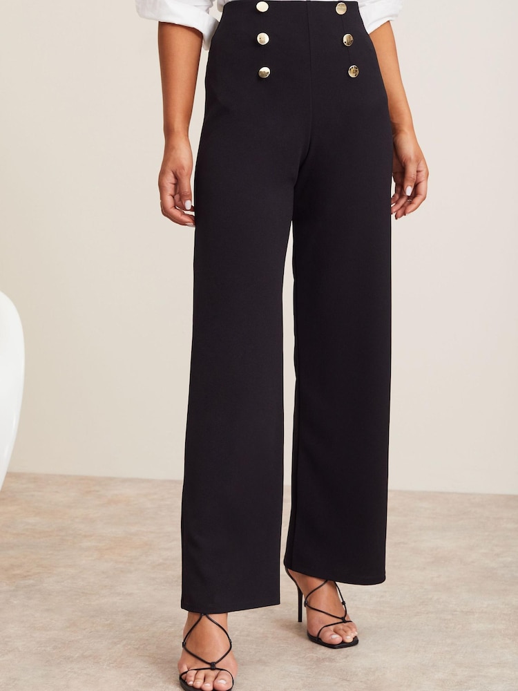 Lipsy Military Button Military Wide Leg Trouser - Image 1 of 3 Lipsy Military Button Military Wide Leg Trouser - Image 1 of 3