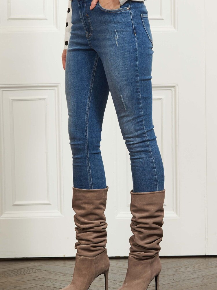 Sosandar Nude Suede Heeled Slouch High Leg Boot - Image 3 of 4