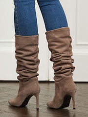 Sosandar Nude Suede Heeled Slouch High Leg Boot - Image 4 of 4