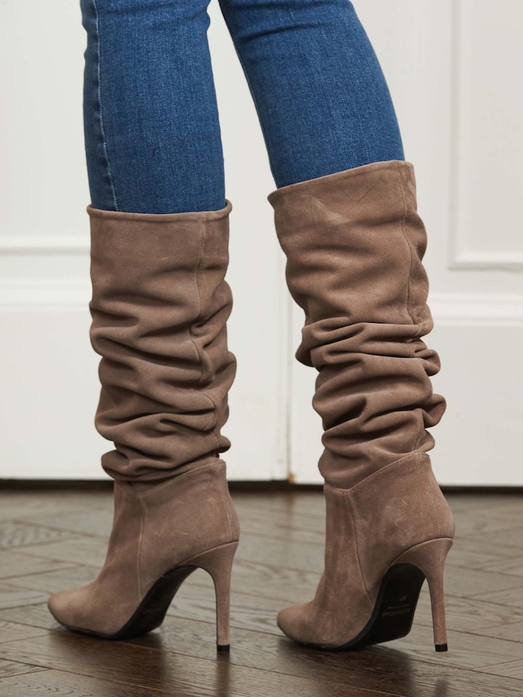 Sosandar Nude Suede Heeled Slouch High Leg Boot - Image 4 of 4