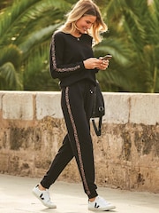 Sosandar Black Leopard Print Stripe Joggers - Image 3 of 6