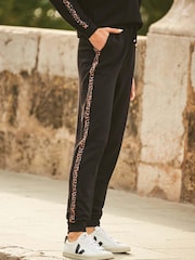 Sosandar Black Leopard Print Stripe Joggers - Image 4 of 6