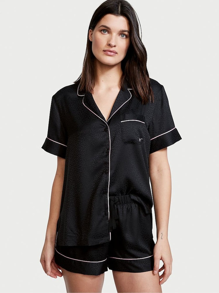 Victoria's Secret Black Leopard Satin Short Pyjama Set - Image 1 of 3