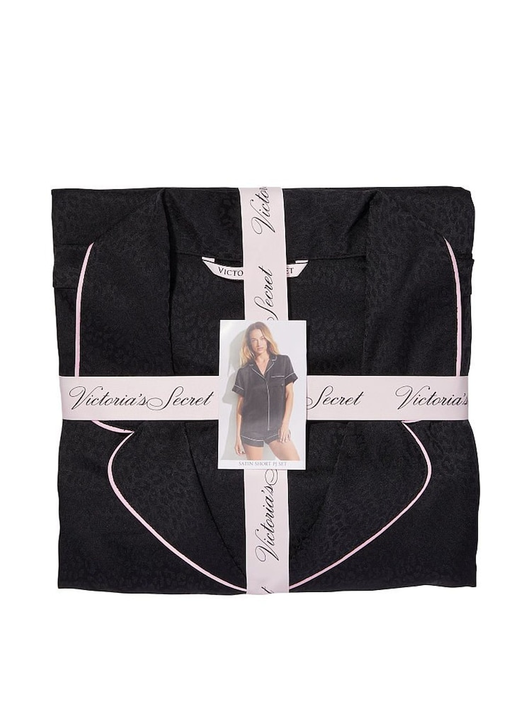 Victoria's Secret Black Leopard Satin Short Pyjama Set - Image 4 of 4 Victoria's Secret Black Leopard Satin Short Pyjama Set - Image 4 of 4