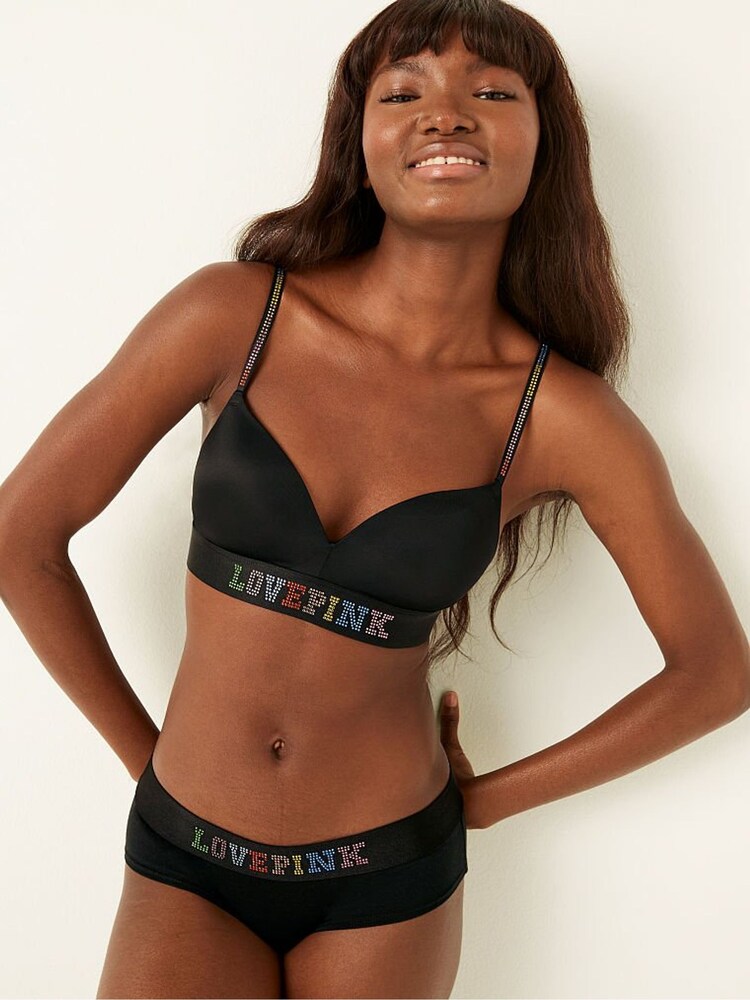 Victoria's Secret PINK Pure Black Shine Non Wired Push Up Smooth T-Shirt Bra - Image 1 of 5