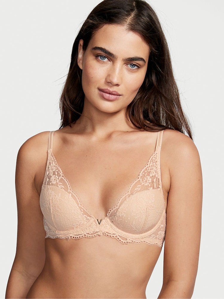 Victoria's Secret Champagne Nude Lace Half Pad Plunge Bra - Image 1 of 5 Victoria's Secret Champagne Nude Lace Half Pad Plunge Bra - Image 1 of 5