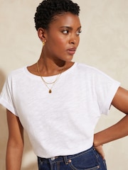 Love & Roses White Crew Neck Woven Trim Linen Look Jersey T-Shirt - Image 1 of 3