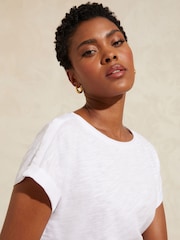 Love & Roses White Crew Neck Woven Trim Linen Look Jersey T-Shirt - Image 3 of 3