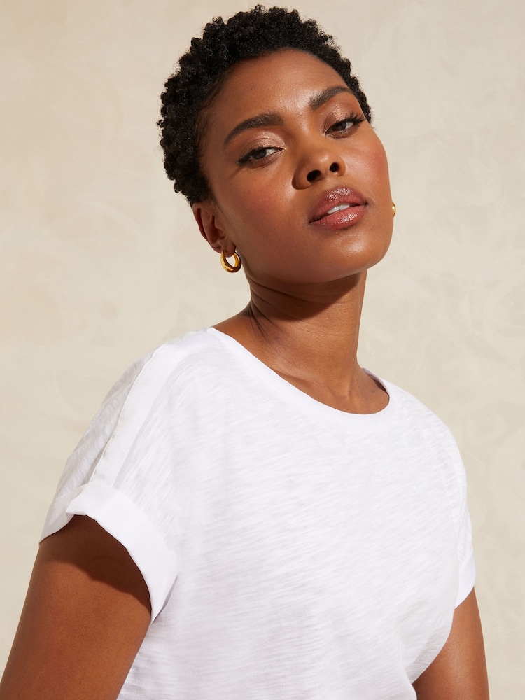 Love & Roses White Crew Neck Woven Trim Linen Look Jersey T-Shirt - Image 3 of 3