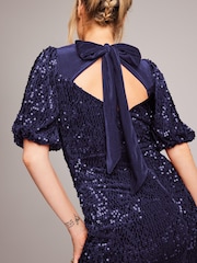 Love & Roses Navy Blue Short Sleeve Empire Velvet Sequin Midi Dress - Image 3 of 4
