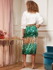 Love & Roses Green Ombre Sequin Midi Skirt - Image 4 of 4