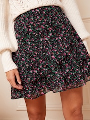 Love & Roses Black Floral Printed Tiered Ruffle Mini Skirt - Image 1 of 4