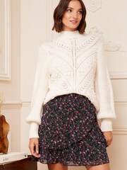 Love & Roses Black Floral Printed Tiered Ruffle Mini Skirt - Image 2 of 4