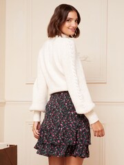 Love & Roses Black Floral Printed Tiered Ruffle Mini Skirt - Image 3 of 4