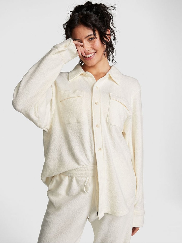 Victoria's Secret PINK Creamer White Reverse Fleece Shacket - Image 1 of 4