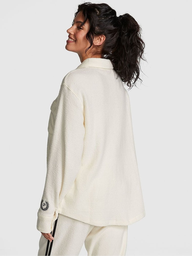 Victoria's Secret PINK Creamer White Reverse Fleece Shacket - Image 2 of 4