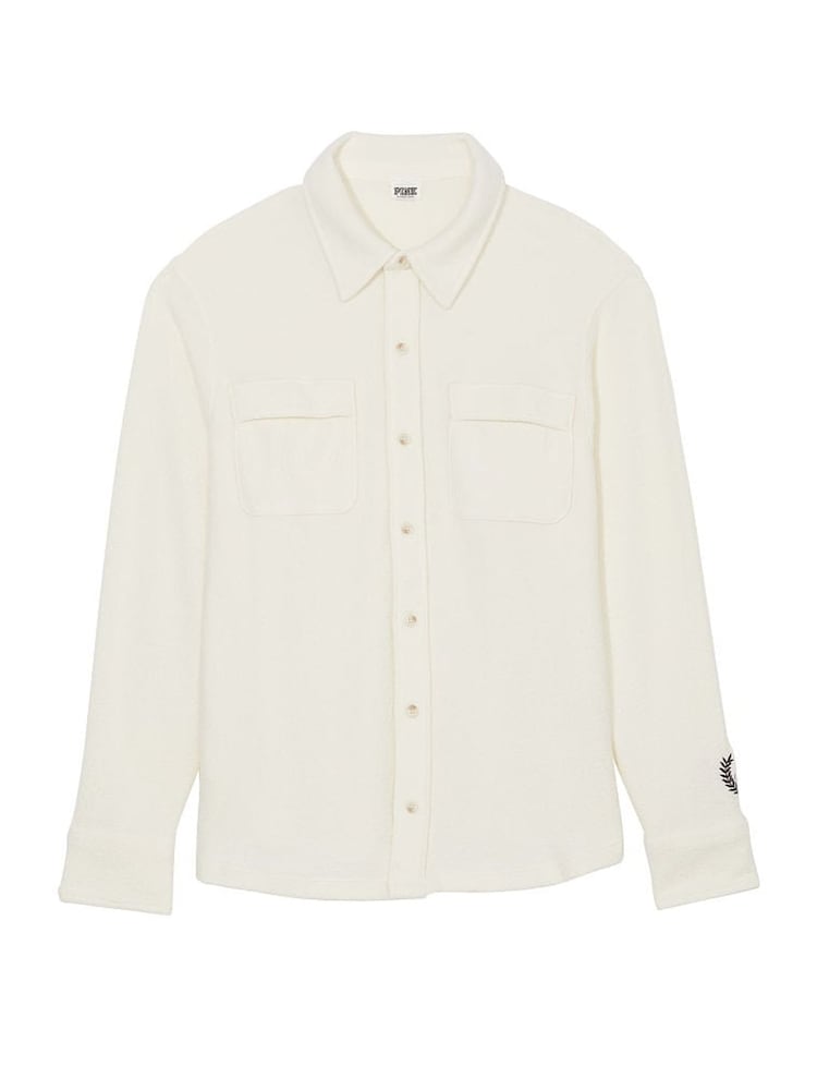 Victoria's Secret PINK Creamer White Reverse Fleece Shacket - Image 4 of 4 Victoria's Secret PINK Creamer White Reverse Fleece Shacket - Image 4 of 4