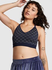 Victoria's Secret PINK Midnight Navy Checkered Blue Non Wired Lightly Lined Seamless Sports Bra - Image 1 of 4