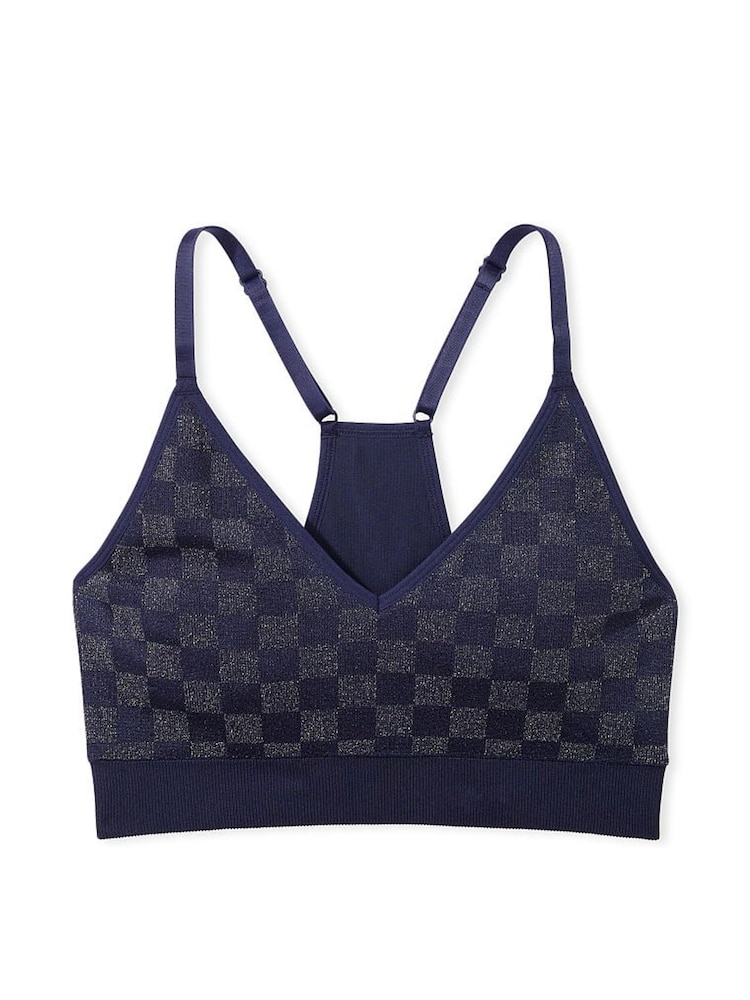 Victoria's Secret PINK Midnight Navy Checkered Blue Non Wired Lightly Lined Seamless Sports Bra - Image 4 of 4