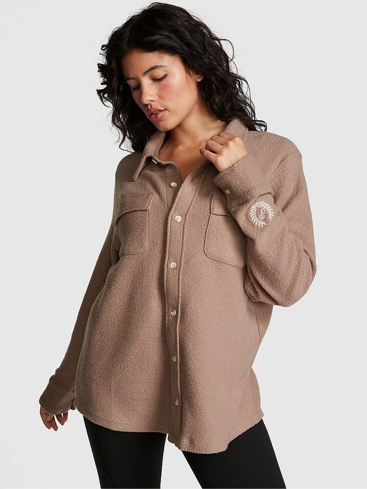 Victoria's Secret PINK Iced Coffee Brown Reverse Fleece Shacket - Image 1 of 4