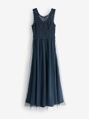 VILA Navy Sleeveless Lace And Tulle Maxi Dress - Image 1 of 1