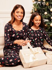 Lipsy Black Festive Christmas Long Sleeve Pyjama Set - Image 3 of 4