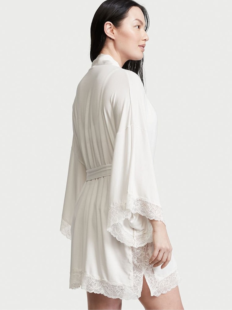 Victoria's Secret Coconut White Modal Lace Robe - Image 2 of 3