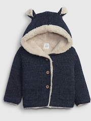 Gap Blue Sherpa Lined Button Up Bear Hoodie - Image 1 of 1