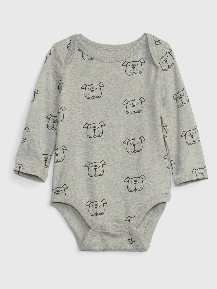 Gap Light Grey Graphic Long Sleeve Baby Bodysuit - Image 1 of 1