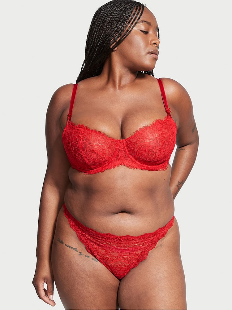 Victoria's Secret Lipstick Red Lace Unlined Balcony Bra - Image 1 of 1 Victoria's Secret Lipstick Red Lace Unlined Balcony Bra - Image 1 of 1