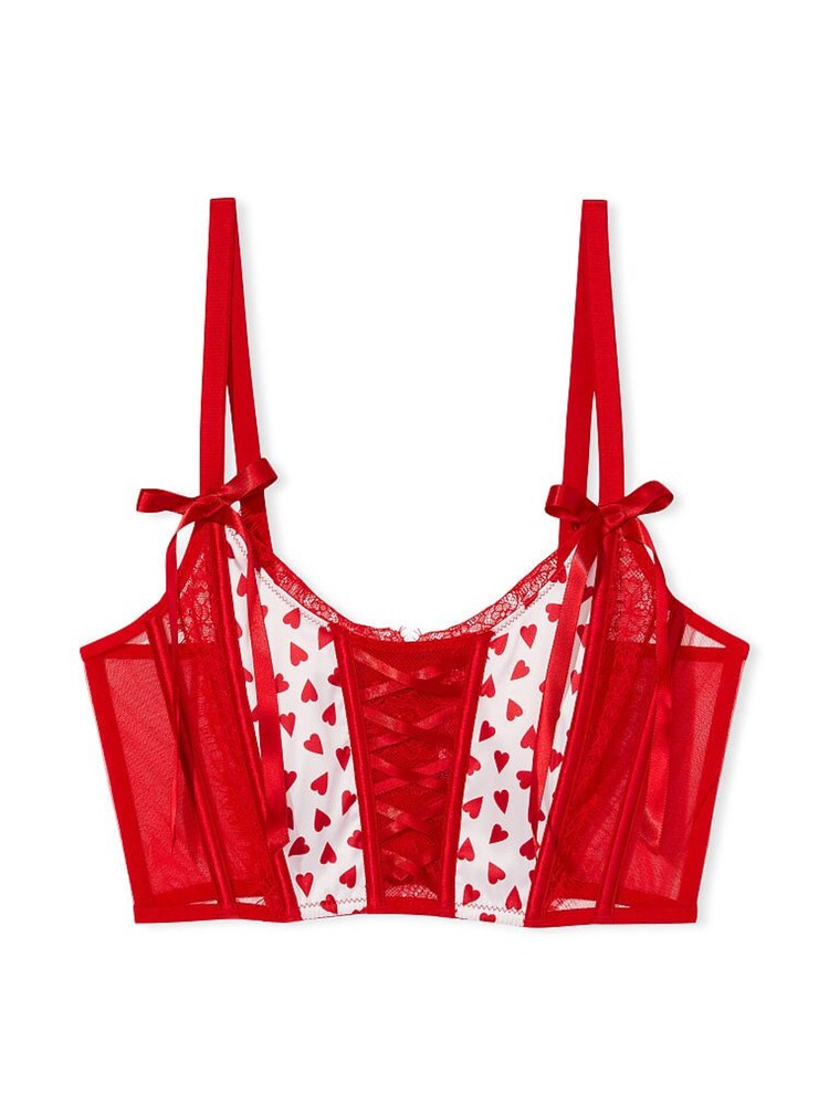 Victoria's Secret Red Unlined Lace Up Heart Print Corset Bra Top - Image 3 of 3