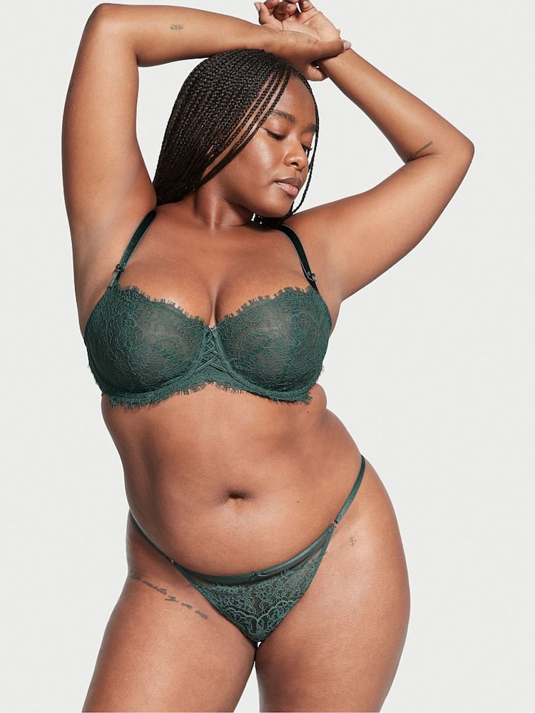 Victoria's Secret Midnight Jade Blue Lace Unlined Balcony Bra - Image 1 of 3