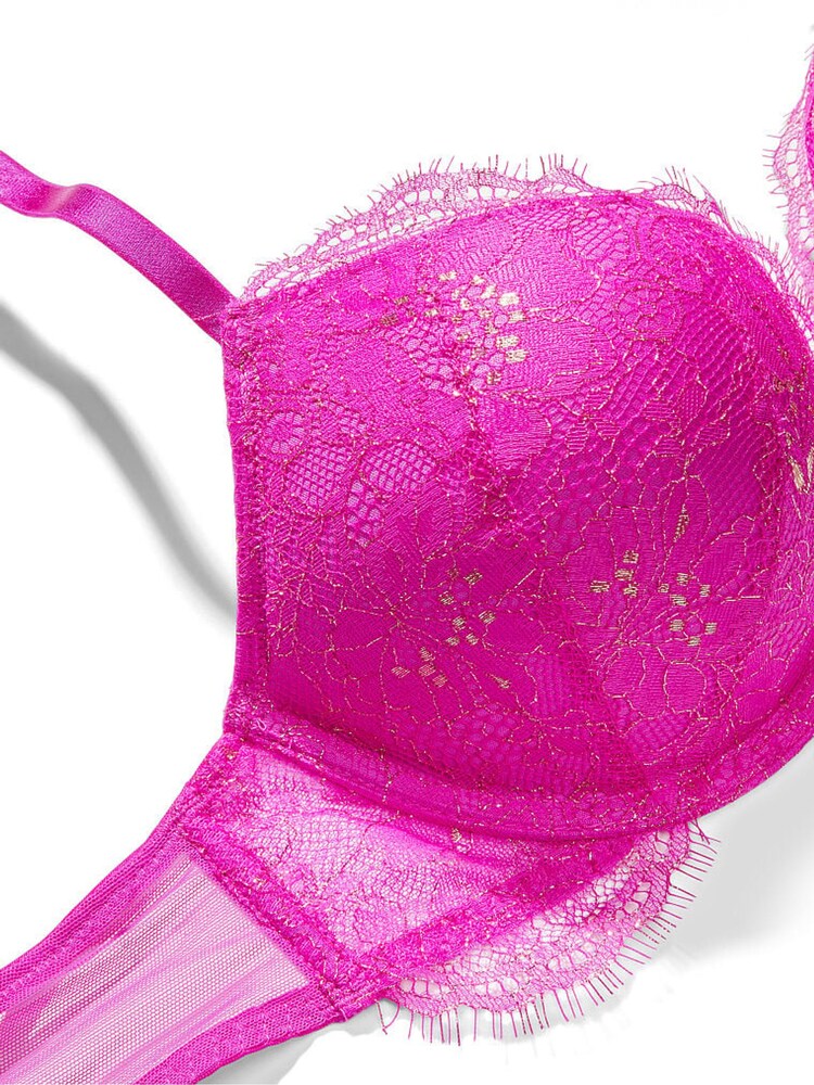 Victoria's Secret Very Fuschia Pink Bombshell AddCups Lace Shimmer PushUp Bra - Image 4 of 4