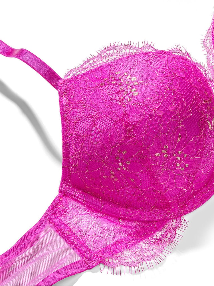Victoria's Secret Very Fuschia Pink Bombshell AddCups Lace Shimmer PushUp Bra - Image 4 of 4 Victoria's Secret Very Fuschia Pink Bombshell AddCups Lace Shimmer PushUp Bra - Image 4 of 4