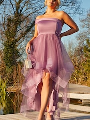 Chi Chi London Purple Plus Size One Shoulder Mesh Skirt Dip Hem Dress - Image 1 of 5