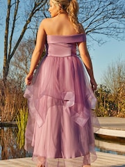 Chi Chi London Purple Plus Size One Shoulder Mesh Skirt Dip Hem Dress - Image 2 of 5