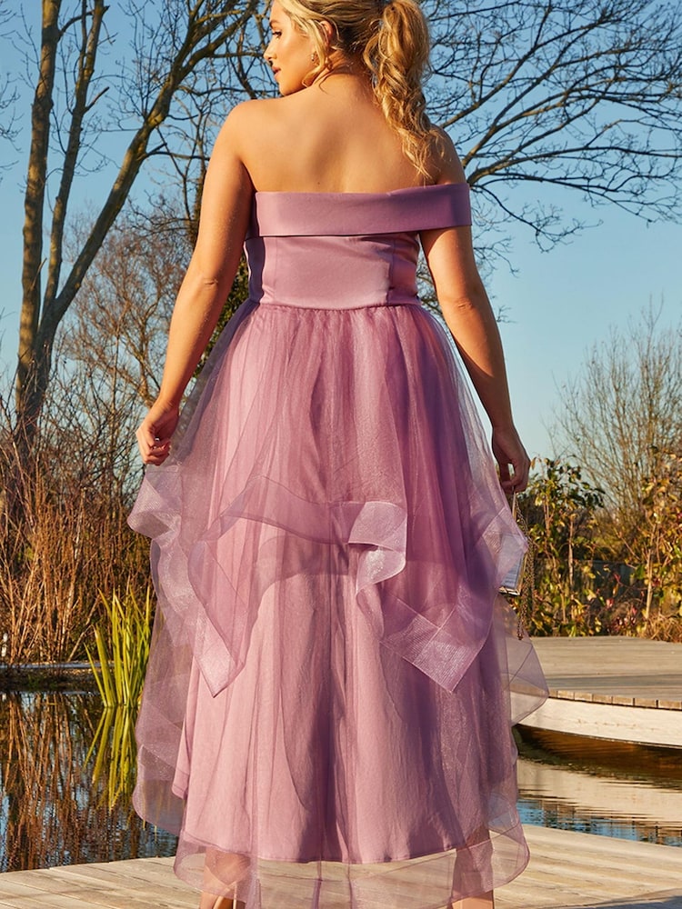 Chi Chi London Purple Plus Size One Shoulder Mesh Skirt Dip Hem Dress - Image 2 of 5