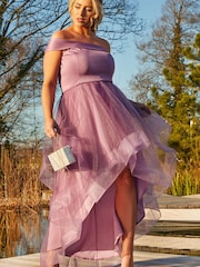 Chi Chi London Purple Plus Size One Shoulder Mesh Skirt Dip Hem Dress - Image 3 of 5