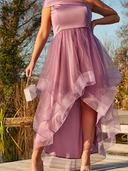 Chi Chi London Purple Plus Size One Shoulder Mesh Skirt Dip Hem Dress - Image 4 of 5