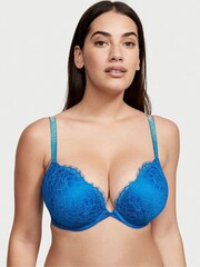 Victoria's Secret Enamel Blue Add 2 Cups Shine Strap Lace Push Up Bra - Image 1 of 4