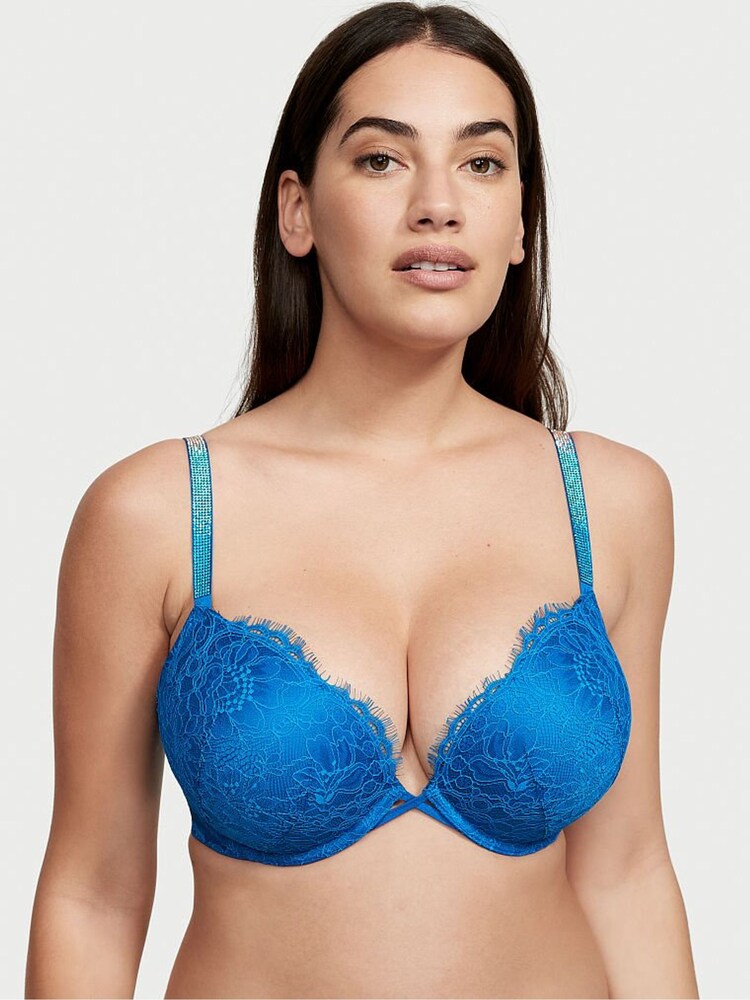 Victoria's Secret Enamel Blue Add 2 Cups Shine Strap Lace Push Up Bra - Image 1 of 4