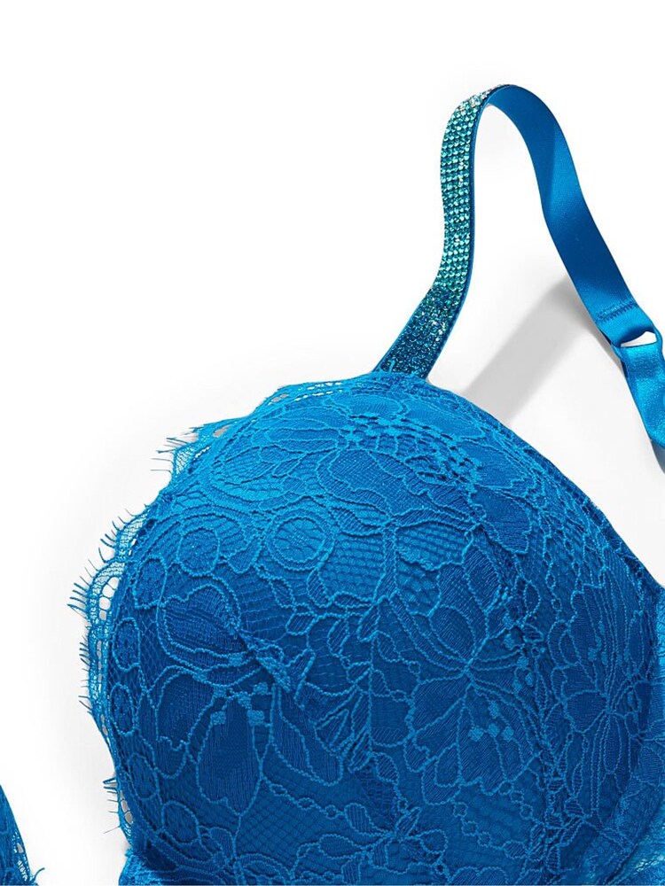 Victoria's Secret Enamel Blue Add 2 Cups Shine Strap Lace Push Up Bra - Image 4 of 4