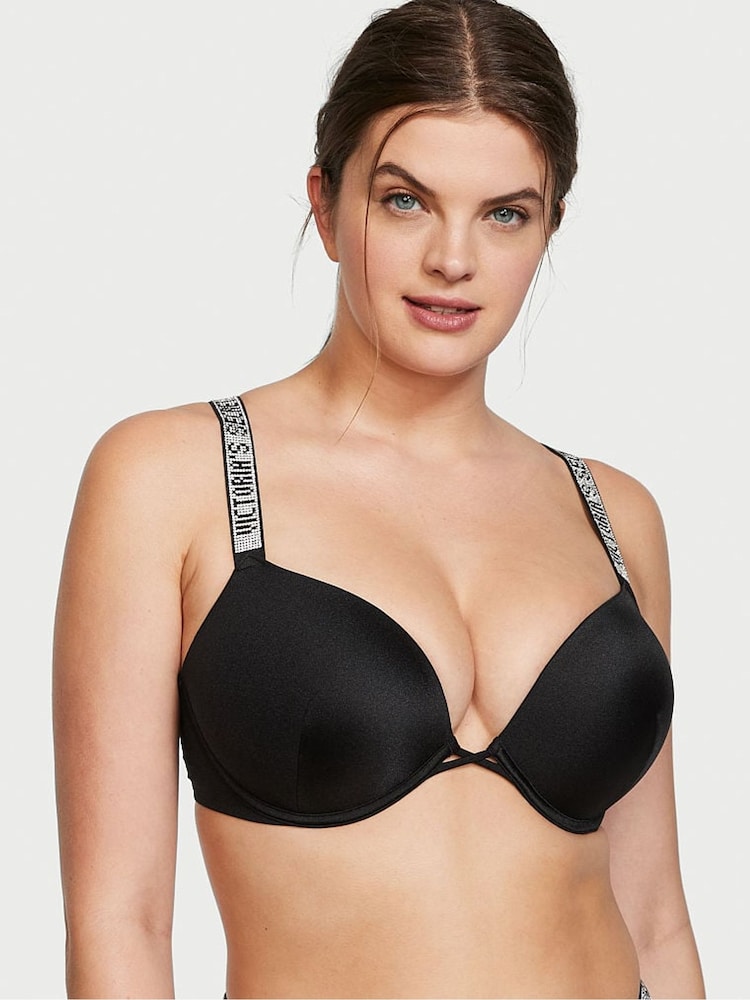 Victoria's Secret Black Add 2 Cups Push Up Shine Strap Swim Bikini Top - Image 1 of 3