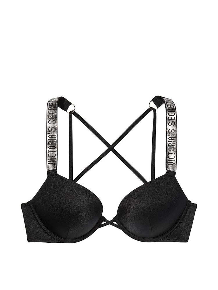 Victoria's Secret Black Add 2 Cups Push Up Shine Strap Swim Bikini Top - Image 3 of 3