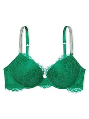 Victoria's Secret Lucky Clover Green Lace Shine Strap Plunge Push Up Bra - Image 3 of 4