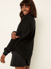Victoria's Secret PINK Pure Black Varsity Terry V Neck Sweatshirt - Image 2 of 4