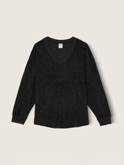 Victoria's Secret PINK Pure Black Varsity Terry V Neck Sweatshirt - Image 3 of 4